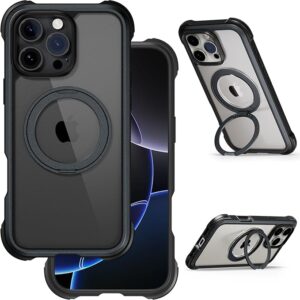 Designed for iPhone 16 Pro Max Case with 360° Rotatable Stand - 20ft Ultimate Drop Protection, Compatible with MagSafe, Durable Aluminum Frame
